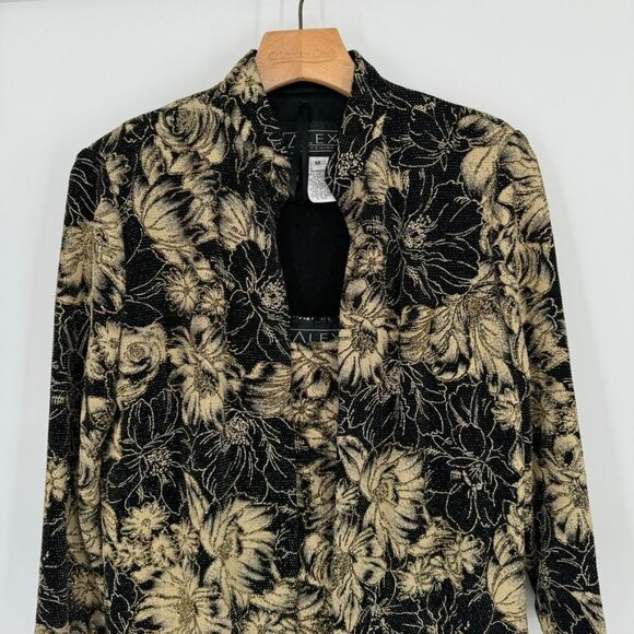 Alex Evenings Womens 2 pc Floral jacket Tank Top size Medium Black Gold sparkle - Picture 10 of 16